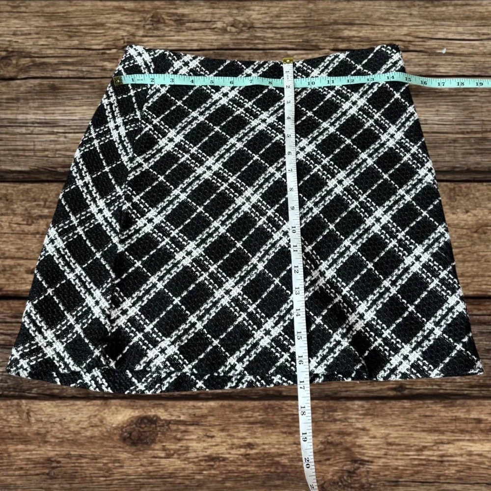 Gilli Womens Black White Plaid Tweed A-Line Mini Skirt Preppy Schoolgirl Retro M
